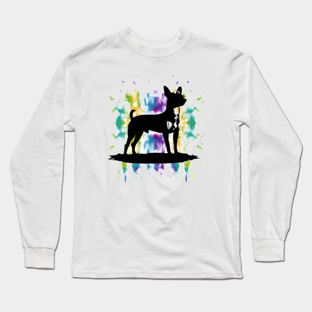 Rat Terrier Ratter Stencil Long Sleeve T-Shirt by Furrban